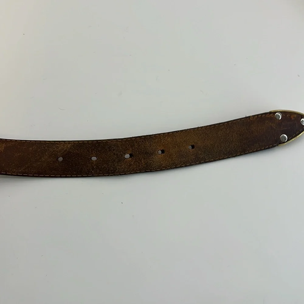 FOSSIL Brown Distressed Leather Belt with Brass Buckle & Tip - Men’s size 38